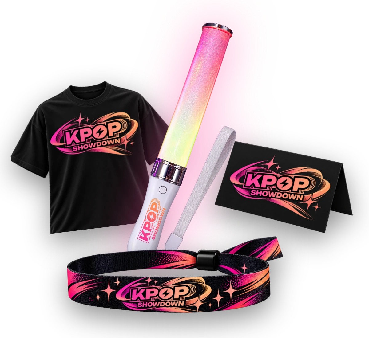K-POP SHOWDOWN Fan-Bundle: Lightstick, T-Shirt, Cast Greeting Card und Festival-Armband